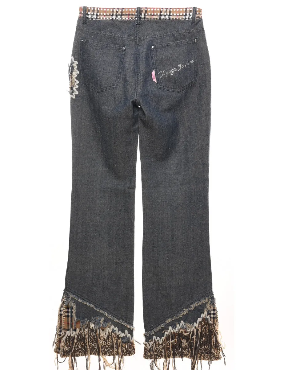 Dark Wash Flared Y2K Frayed Hem Jeans  - W30 L33