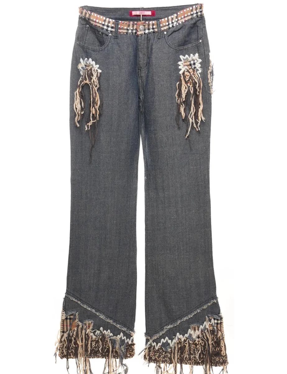 Dark Wash Flared Y2K Frayed Hem Jeans  - W30 L33