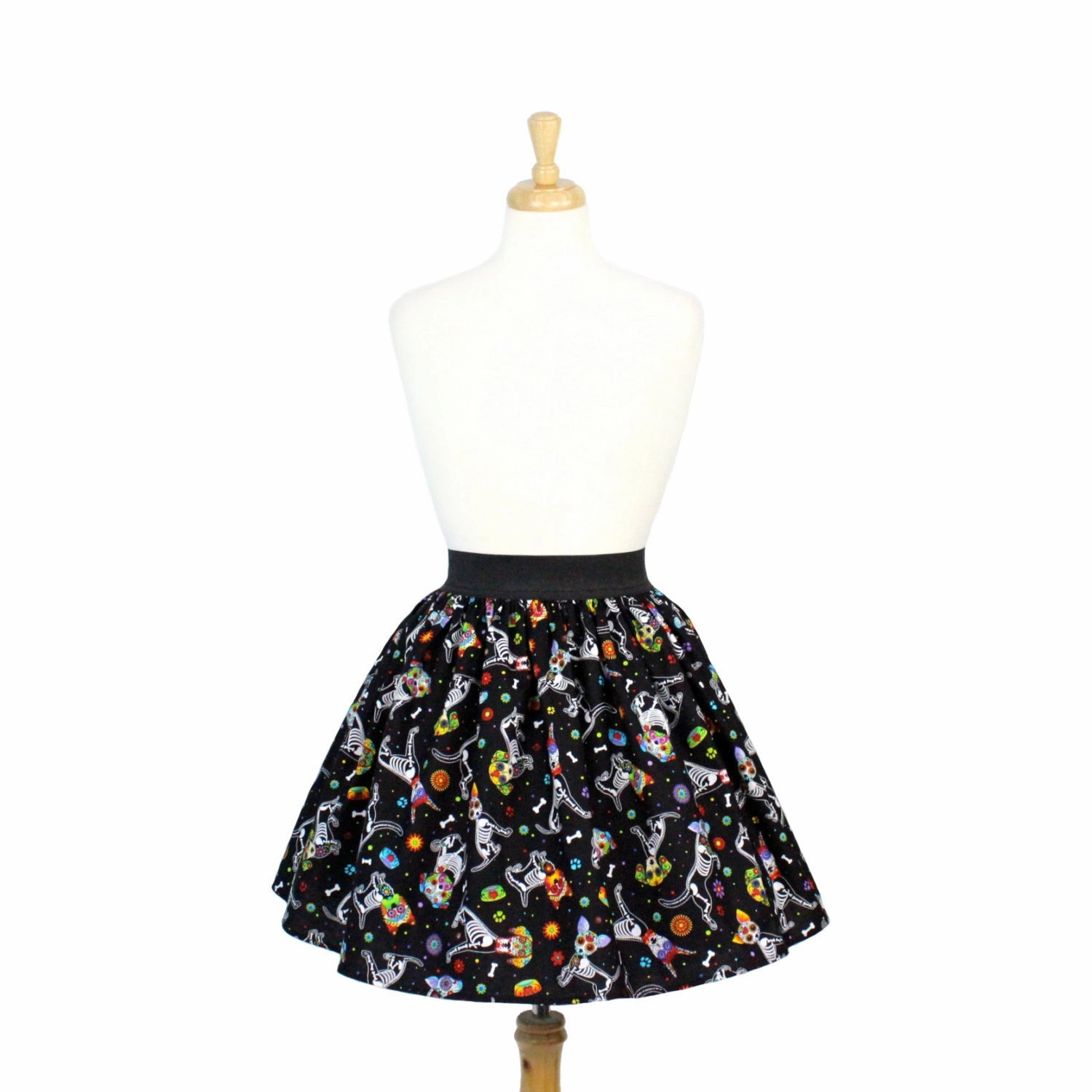 Day of the Dead Dog Pleated Skirt #PS-D331 High low hem Cool Details