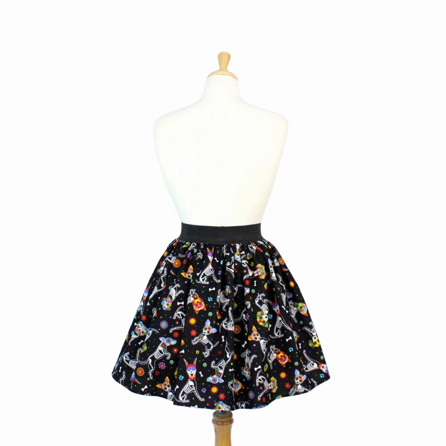 Playful Vibe Day of the Dead Dog Pleated Skirt #PS-D331