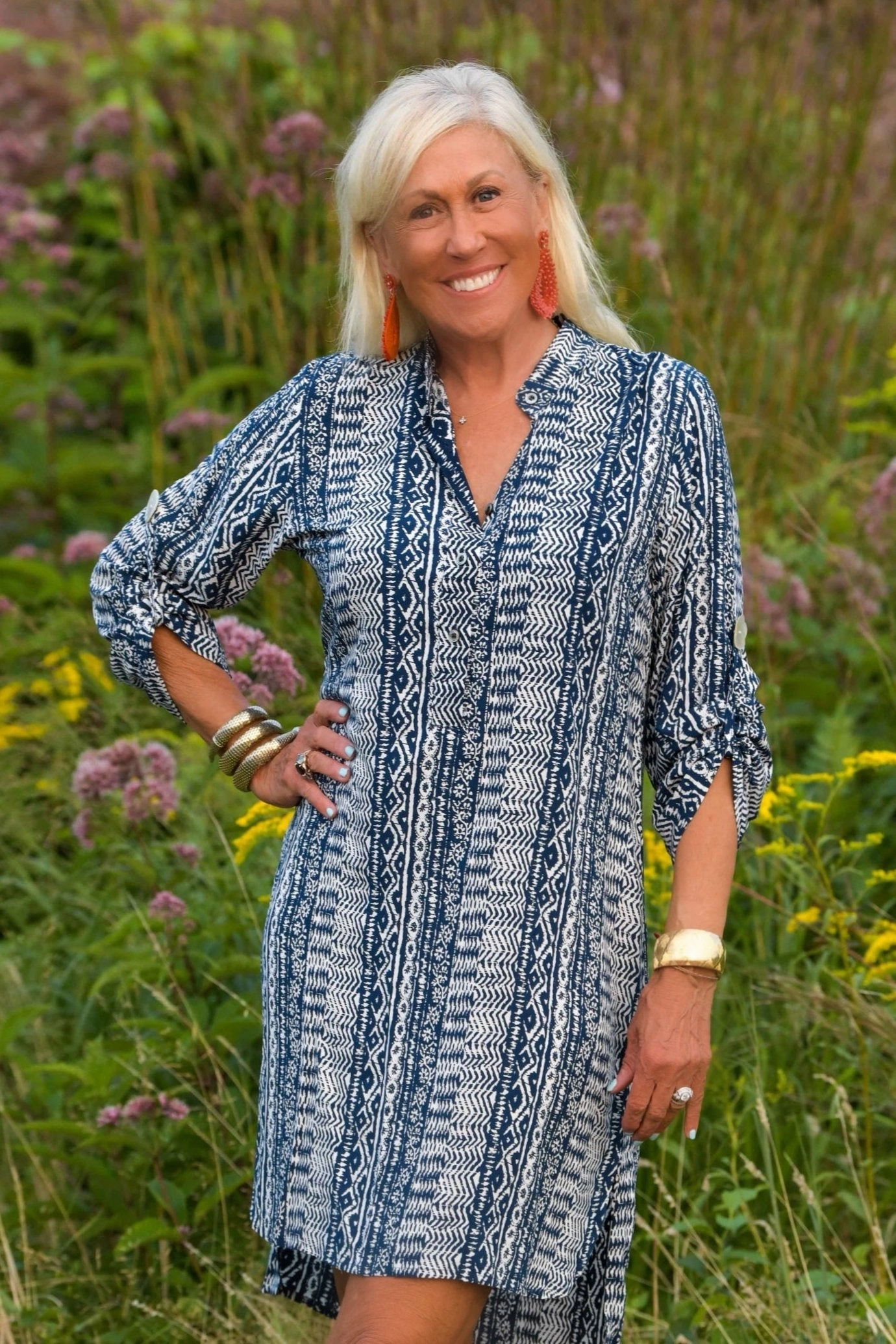 Day Tripper Dress / Indigo Aztec Draped Fabric