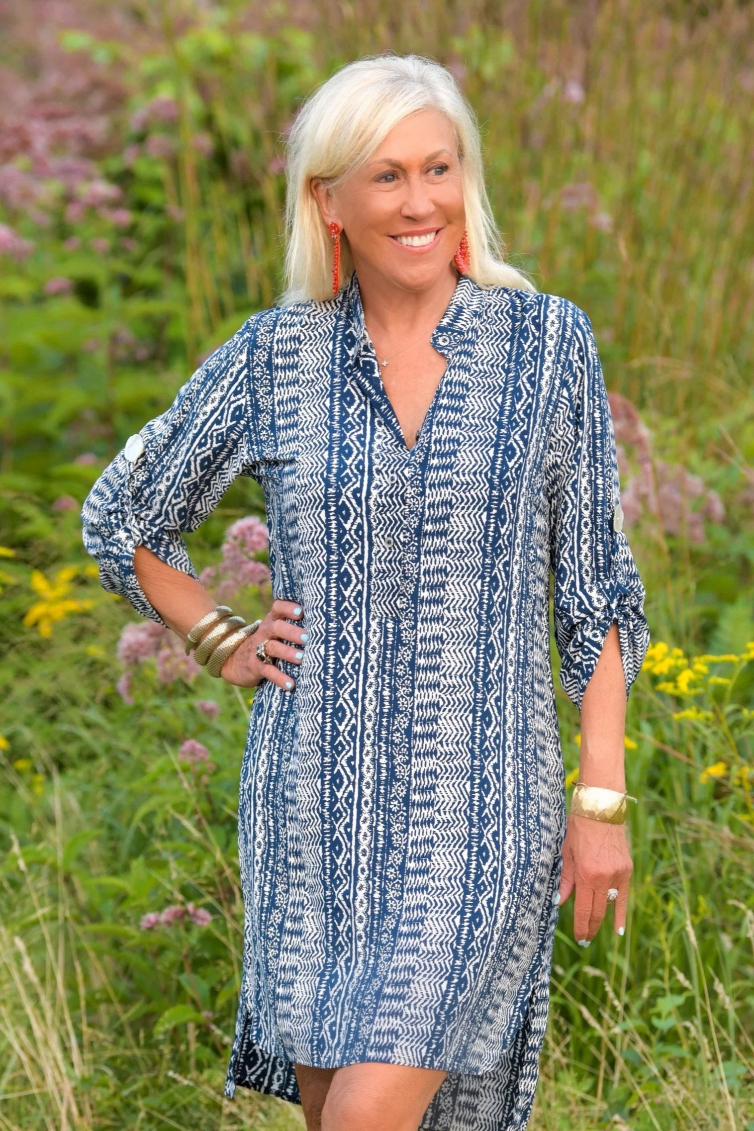 Day Tripper Dress / Indigo Aztec Trendy Comfort