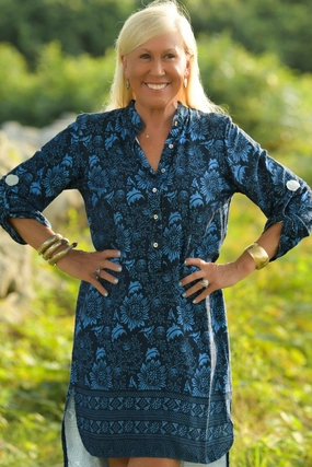 Wrinkle-Resistant Summer Wardrobe Day Tripper Dress / Indigo Cabbage