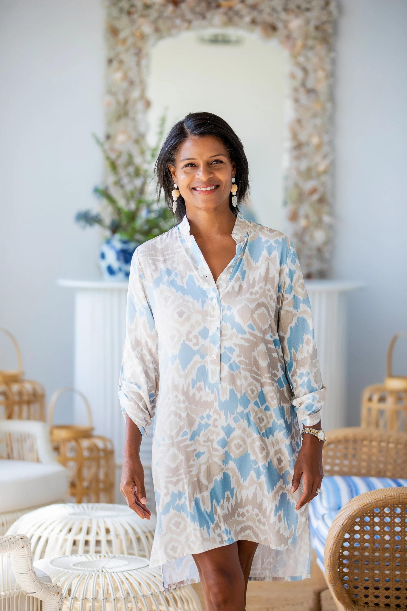 Day Tripper Dress / Sand and Sea Ikat Flare Swing