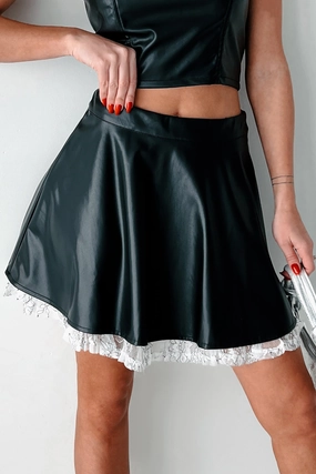 Light Wear A Line Cut DOORBUSTER Always Flirty Ruffle Lace Faux Leather Skirt (Black)
