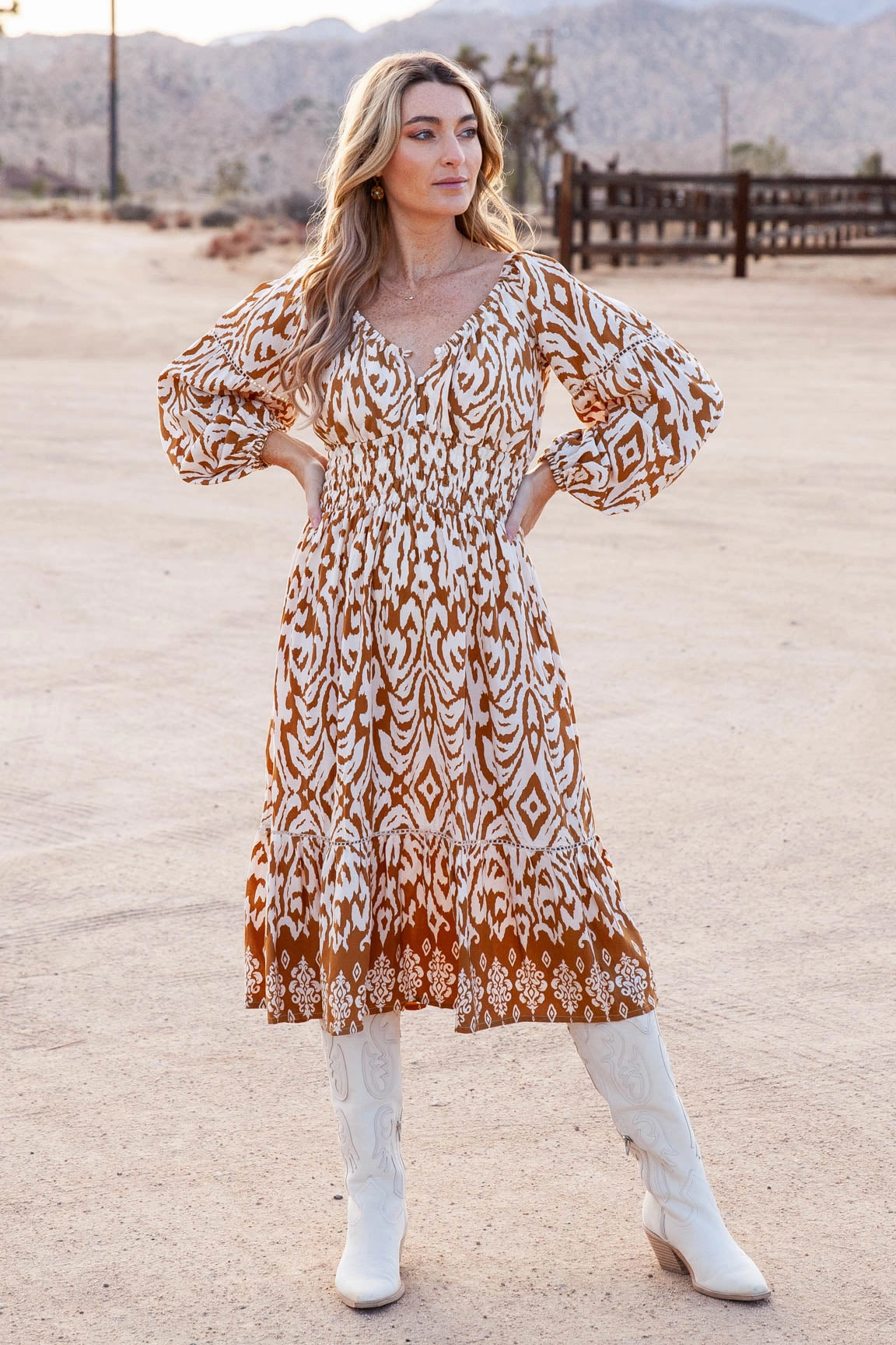 Petite friendly Event Safe Maddi Dress / Sand Ikat