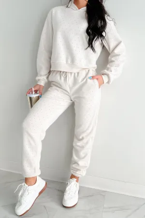 Dazzle and Dream Rhinestone Hoodie And Jogger Set (Sand) Breathable Knit Fabric