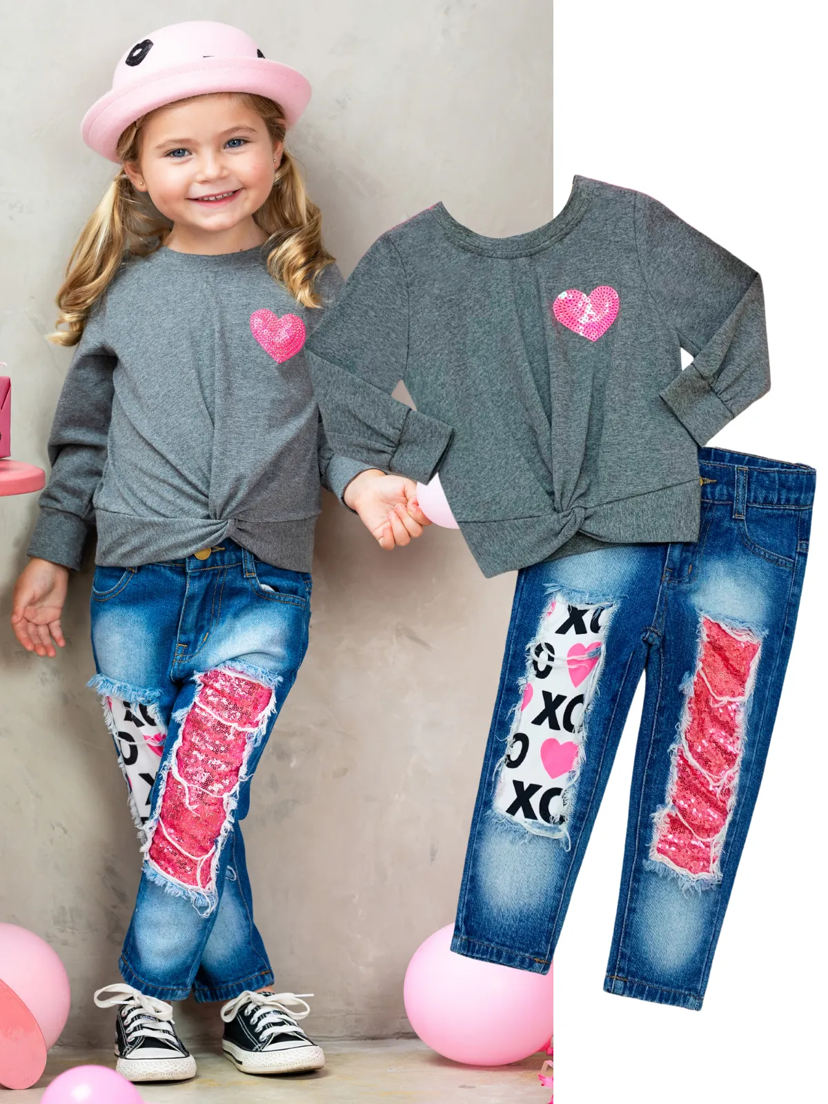 Dazzle My Heart Patched Jeans Set