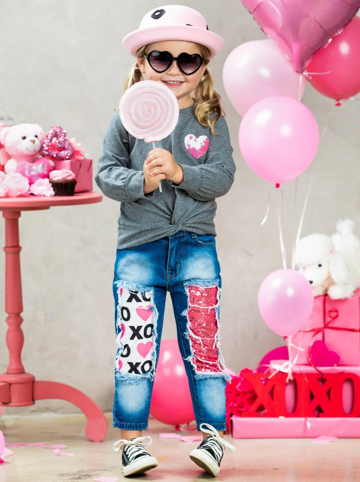 Dazzle My Heart Patched Jeans Set