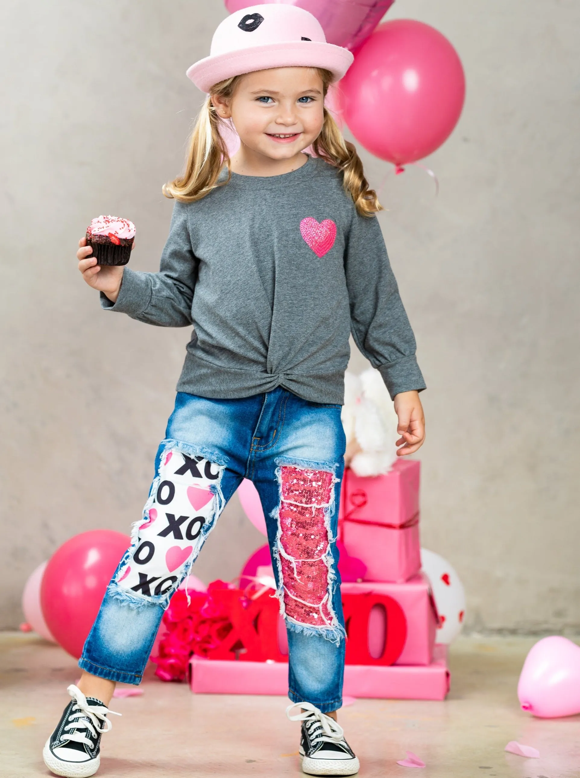 Dazzle My Heart Patched Jeans Set