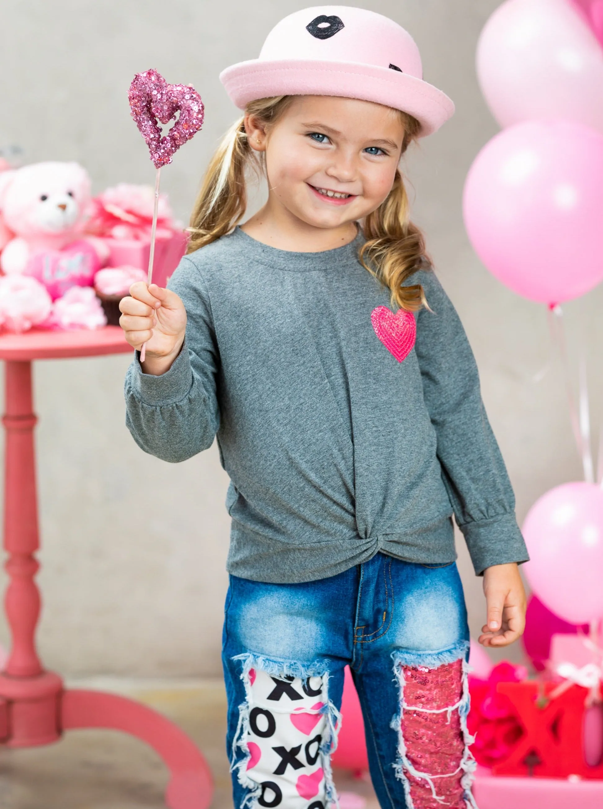 Dazzle My Heart Patched Jeans Set