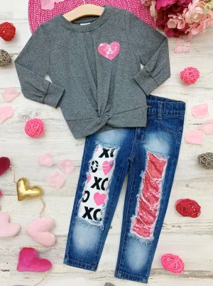 Dazzle My Heart Patched Jeans Set
