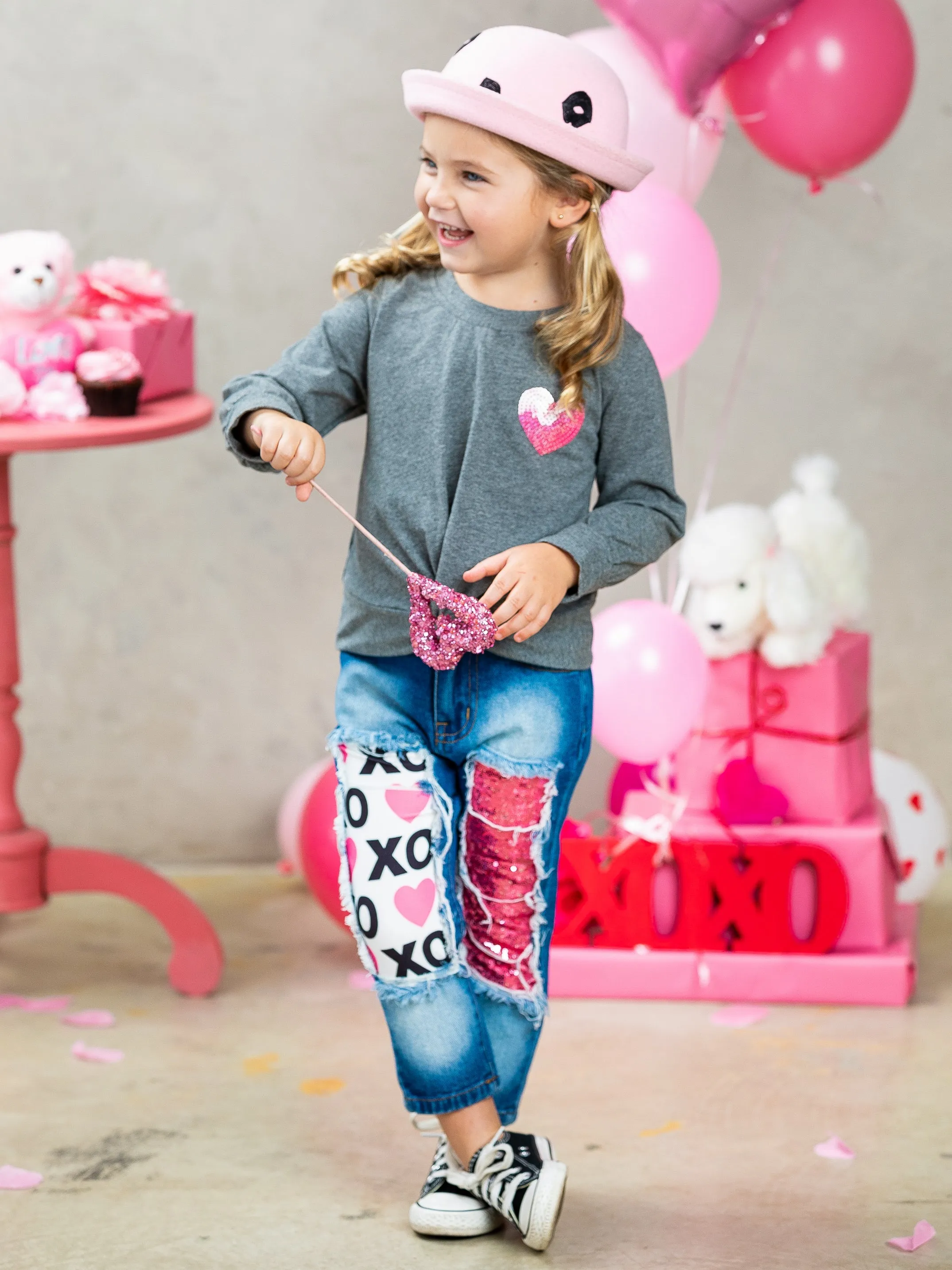Dazzle My Heart Patched Jeans Set