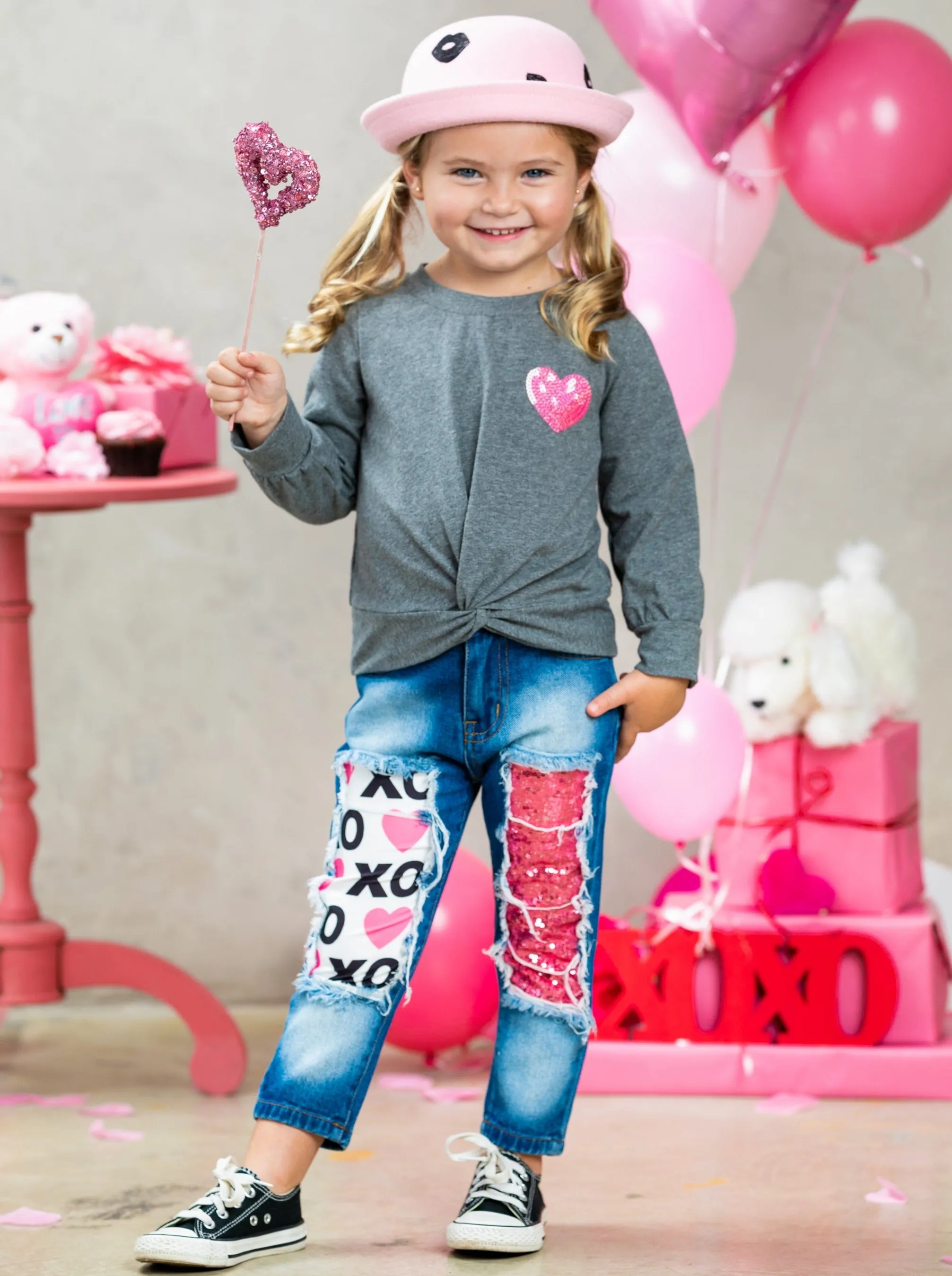 Dazzle My Heart Patched Jeans Set