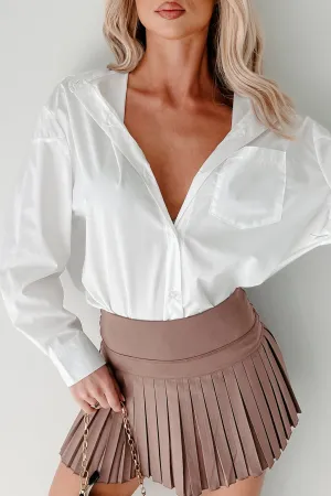Deadline Hustle Long Sleeve Collared Top (White) Quick Access Pockets FlexibleCuff