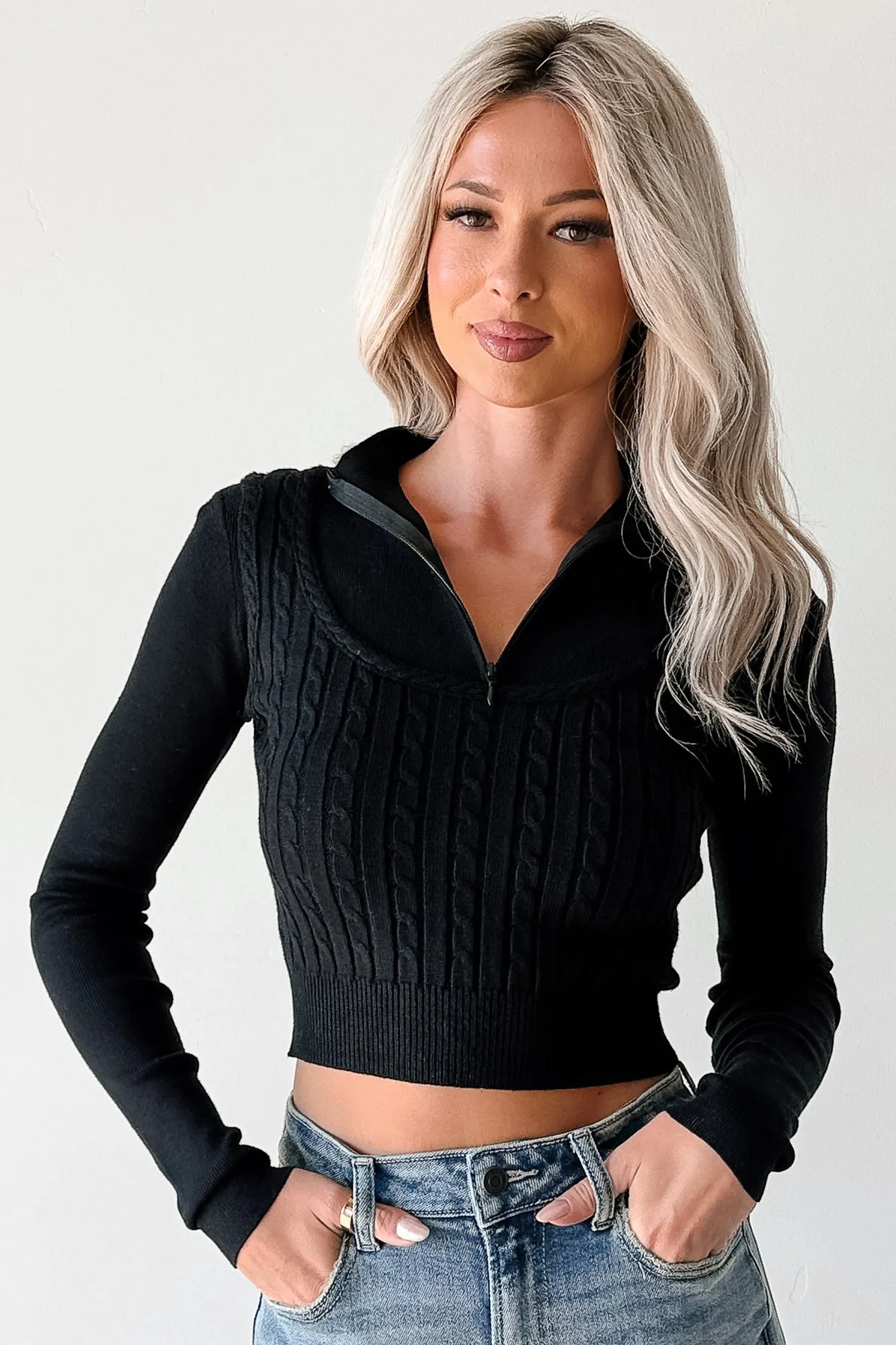 Deedra Ribbed Zip-Up Top (Black) Stylish Tank Office Look