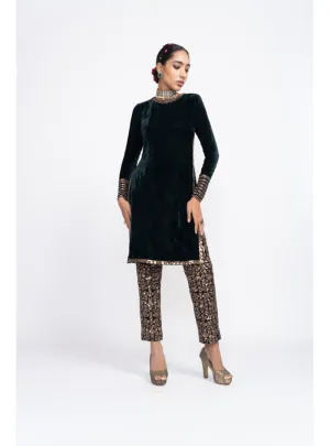 Deep Green Velvet Kurta Set