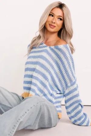 Warm Layer Deep Trance Relaxed Stripe Sweater (Denim/Mustard)