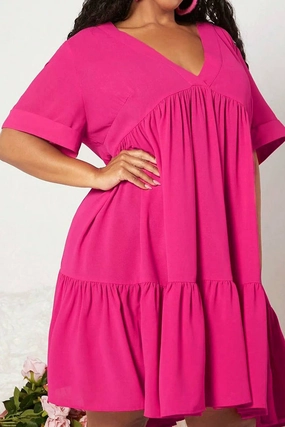 DEEP V-NECK RUFFLED LONG SLIM FIT DRESS_CWDSD3338 Perfect Design