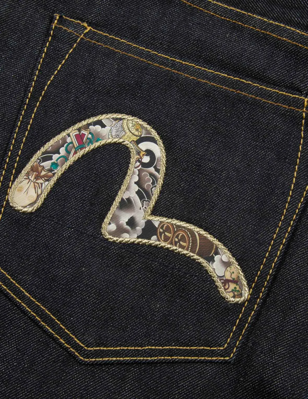 Deer and Seagull Embroidery Slim Fit Selvedge Denim Jeans #2010