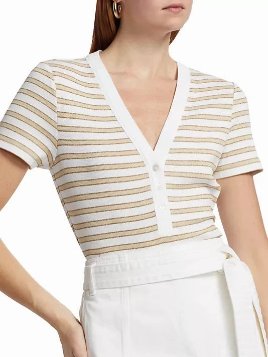 Deklab Ribbed Henley T-Shirt Khaki/White AntiPillingTechnology