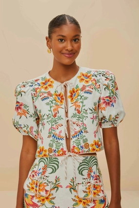 Light Fabric Delicate Forest Scarves Blouse Off-White