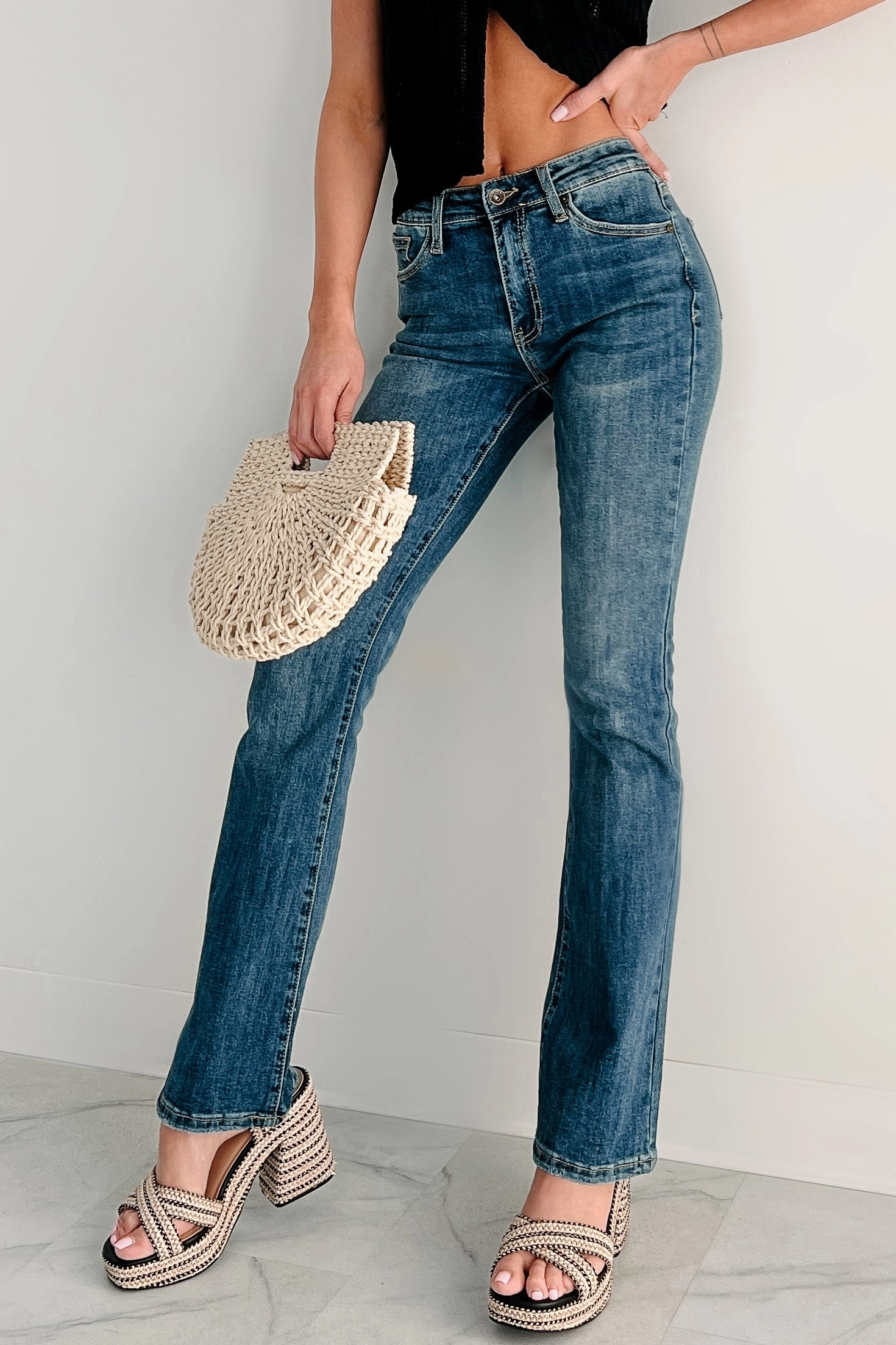 Dellen Mid Rise Special A Bootcut Jeans (Medium Dark) Soft Structure Flexible Durability