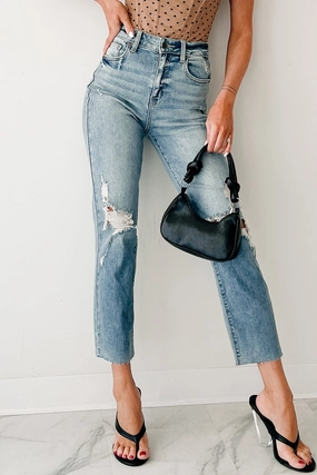 Delphine Distressed Straight Leg Cello Jeans (Light) Sweat Wicking Liner