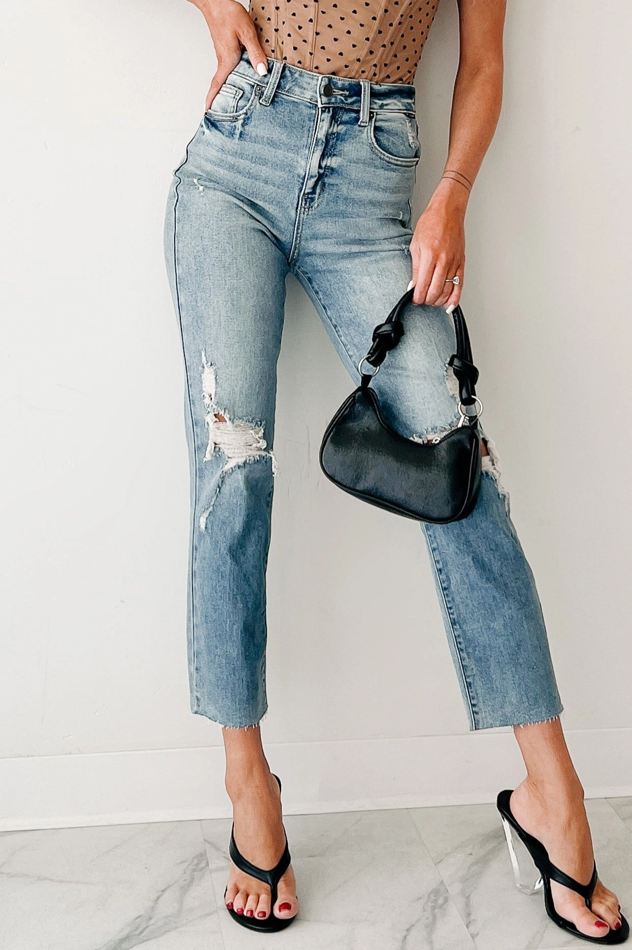 Delphine Distressed Straight Leg Cello Jeans (Light) Chic casual