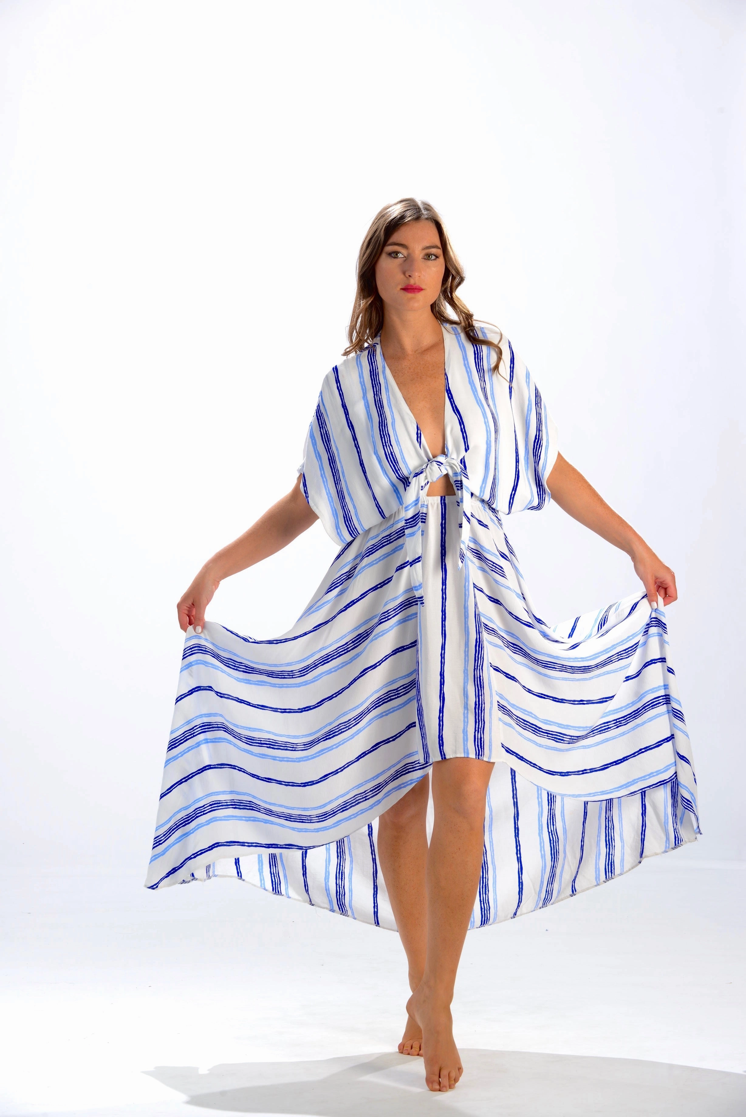 Chic Tailoring Comfortable and Soft Delray Dress / Periwinkle & Cobalt Stripe