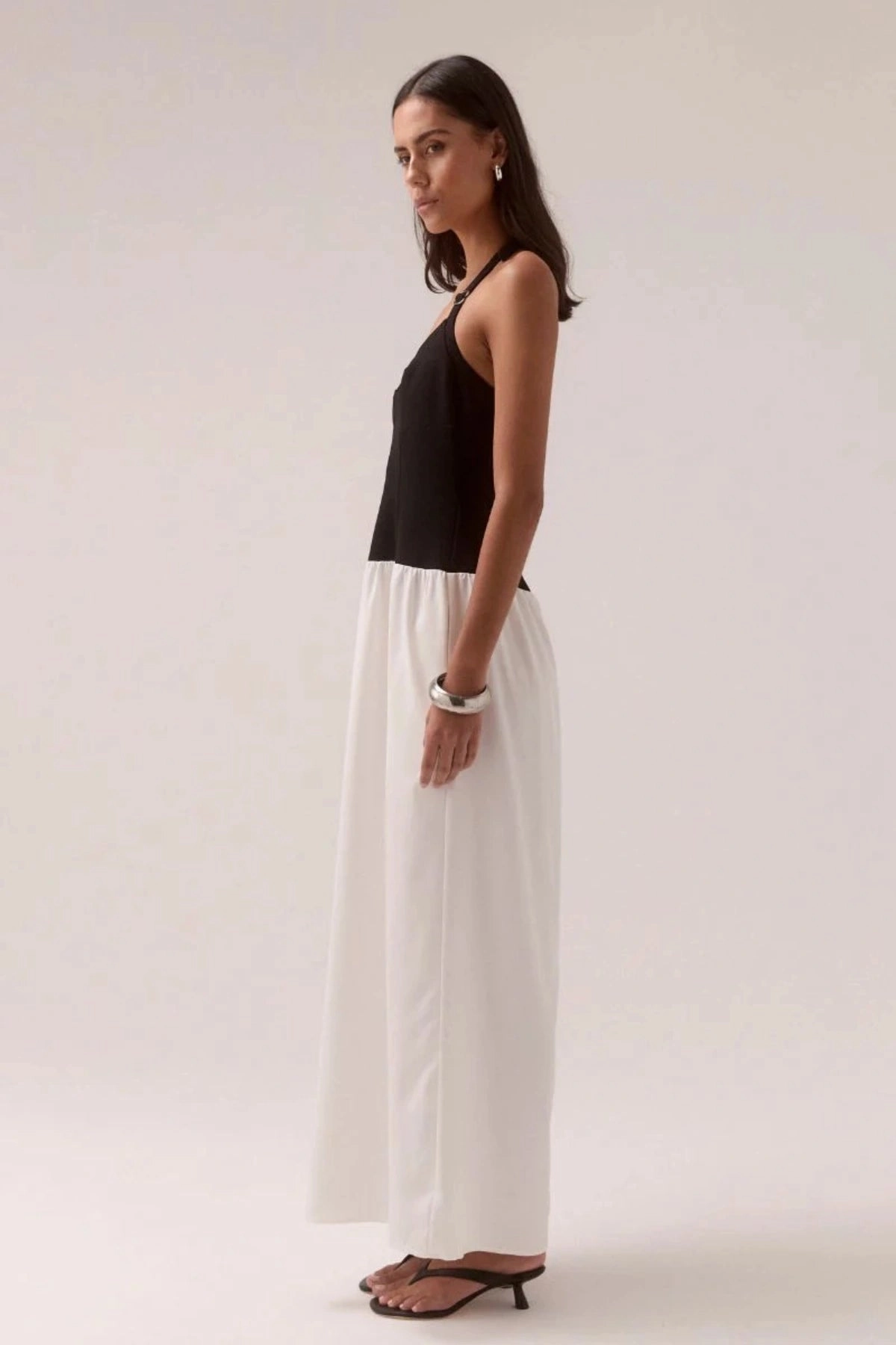 Satin-Edge Demi Dress Black/Chalk