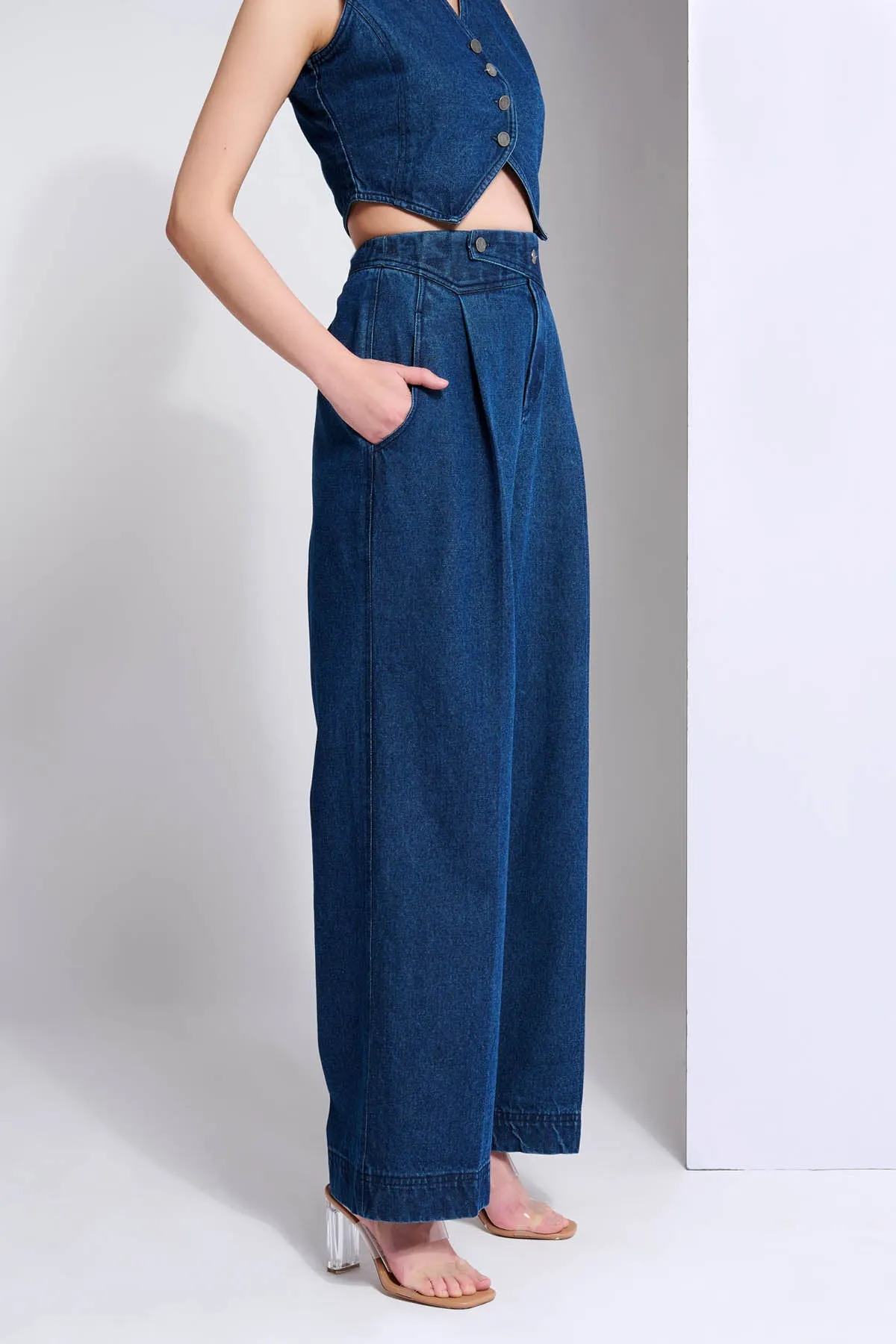 Denim Buttons Baggy Trousers