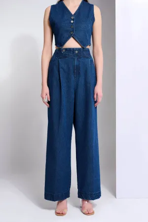 Denim Buttons Baggy Trousers