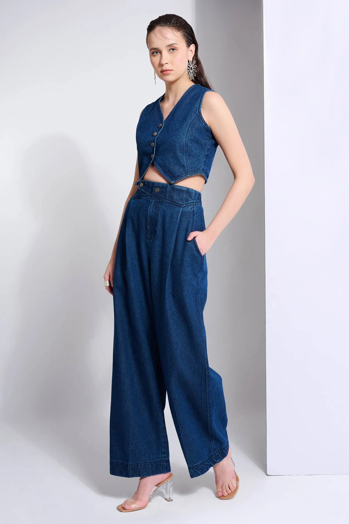 Denim Buttons Baggy Trousers