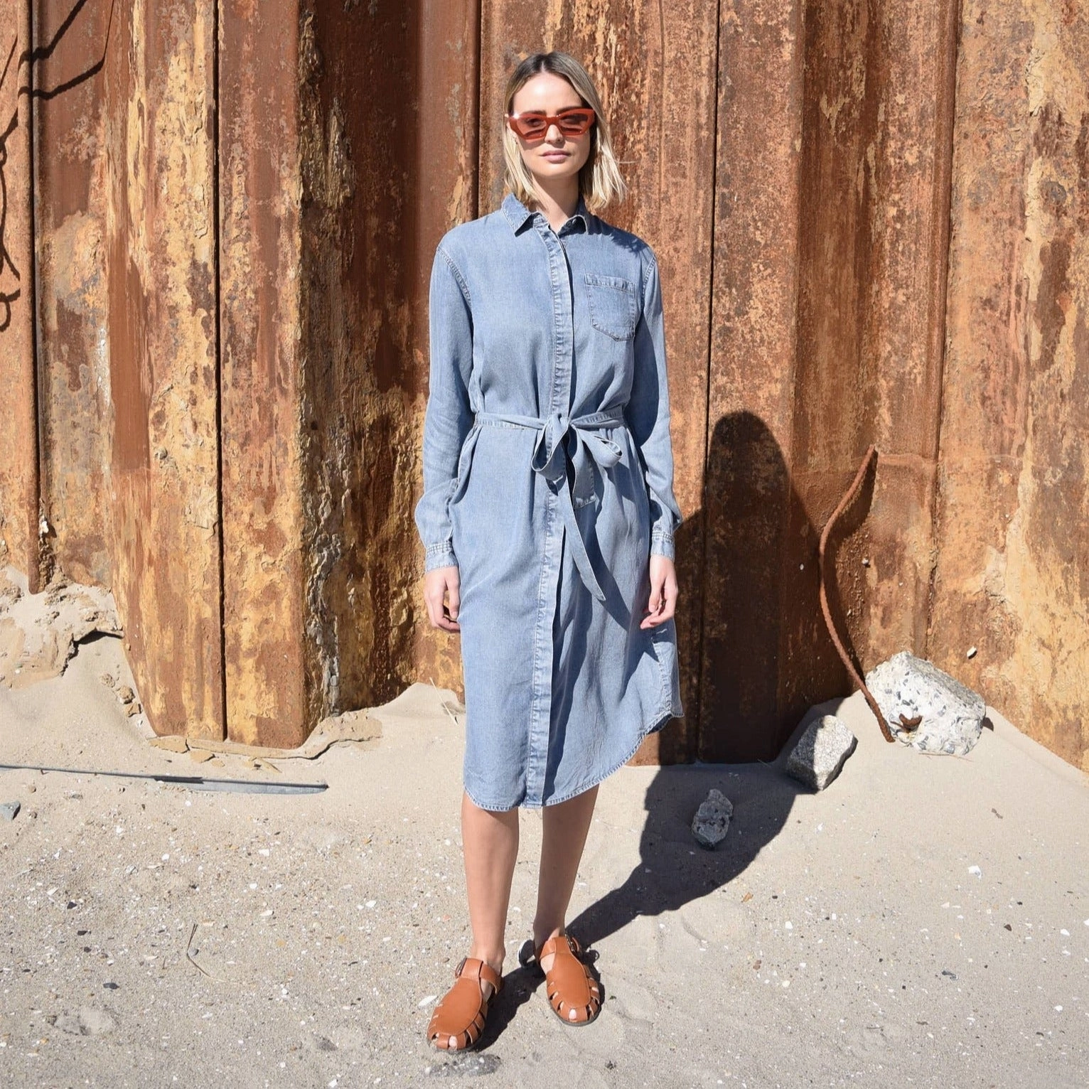 Denim Shirt Dress [Final Sale] Soft and Relaxed Stylish Waistband Design
