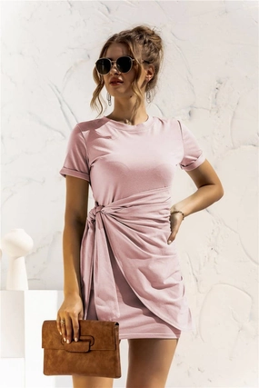 Formal Look Silky Finish DESIGN SENSE LACE UP SHORT SLEEVED DRESS_CWDSD2628