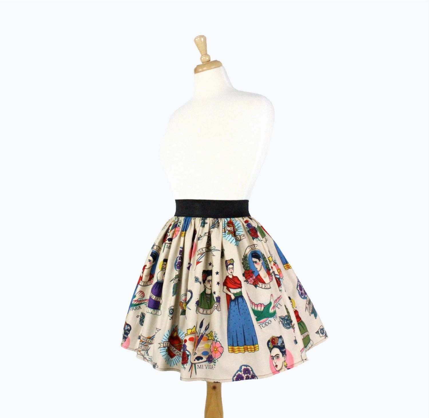 Colorful Elastic Frida Portrait Skirt # S-AP646 Rolled Hem Maxi length
