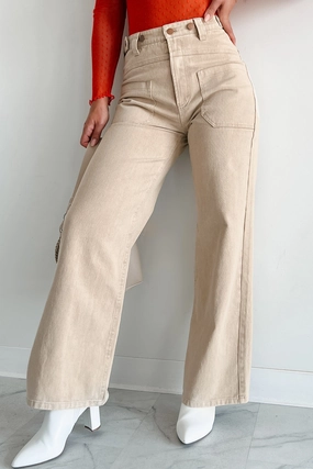 Body Friendly Destry High Waisted Wide Leg Jeans (Beige)