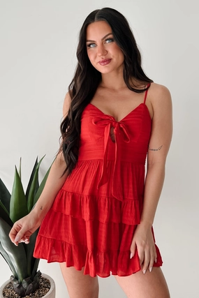 Detachable-Detail Stylish Layer The Chic Life Sleeveless Ruffle Mini Dress (Red)