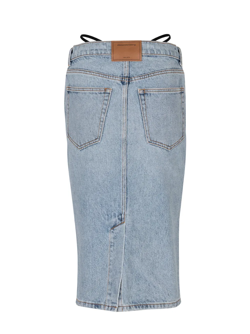 Diamanté Thong Midi Skirt In Denim (Vintage Fade)