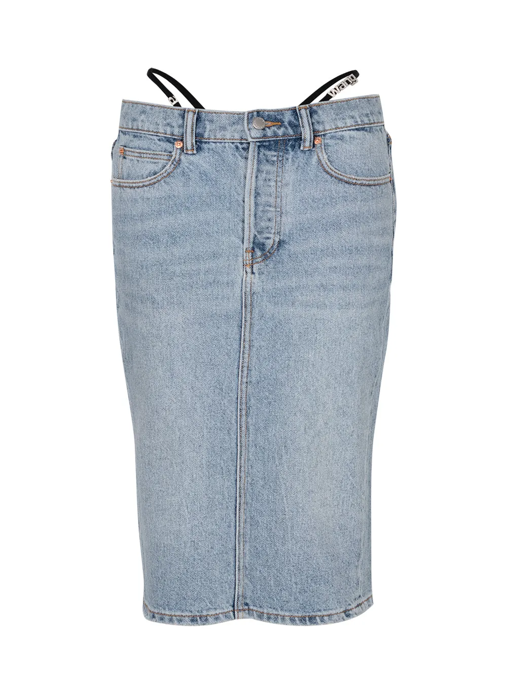 Diamanté Thong Midi Skirt In Denim (Vintage Fade)