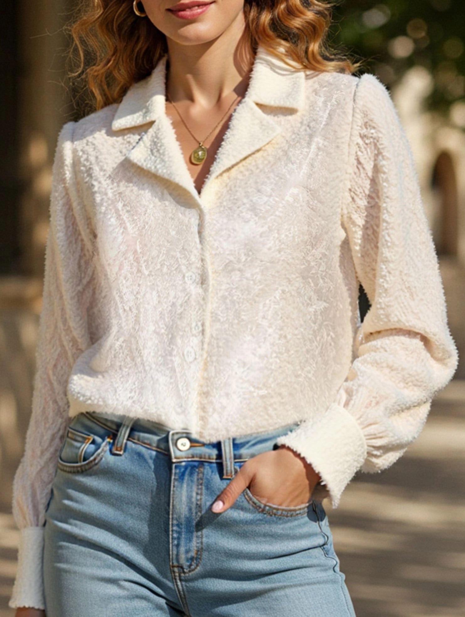 Diamond check suit collar cardigan long-sleeved shirt RibbedCuff