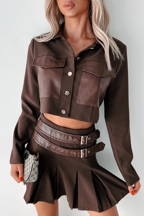 Different Type Of Girl Crop Jacket & Skirt Set (Chocolate) NonToxic Certification