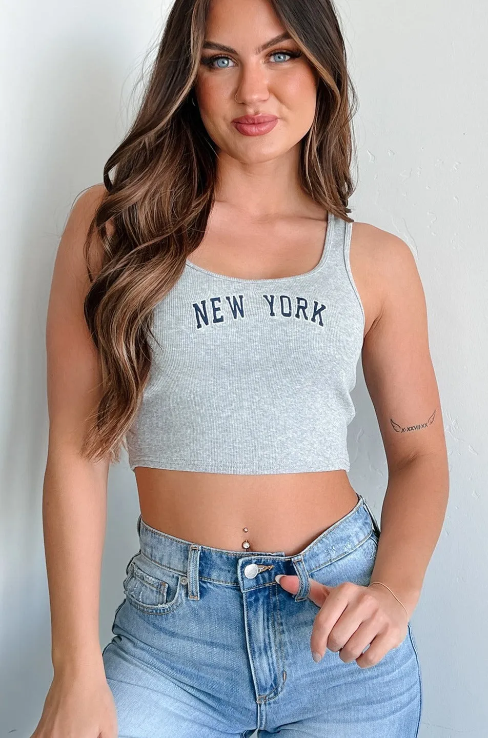 Moisture Control Technology New York Dreamer Ribbed "New York" Crop Tank (Heather Grey)