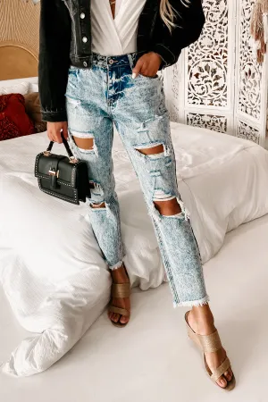 Distracted Kancan High Rise Acid Wash Distressed Mom Jean (Medium)