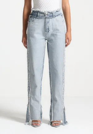 Distressed Mom Jeans - Mid Blue
