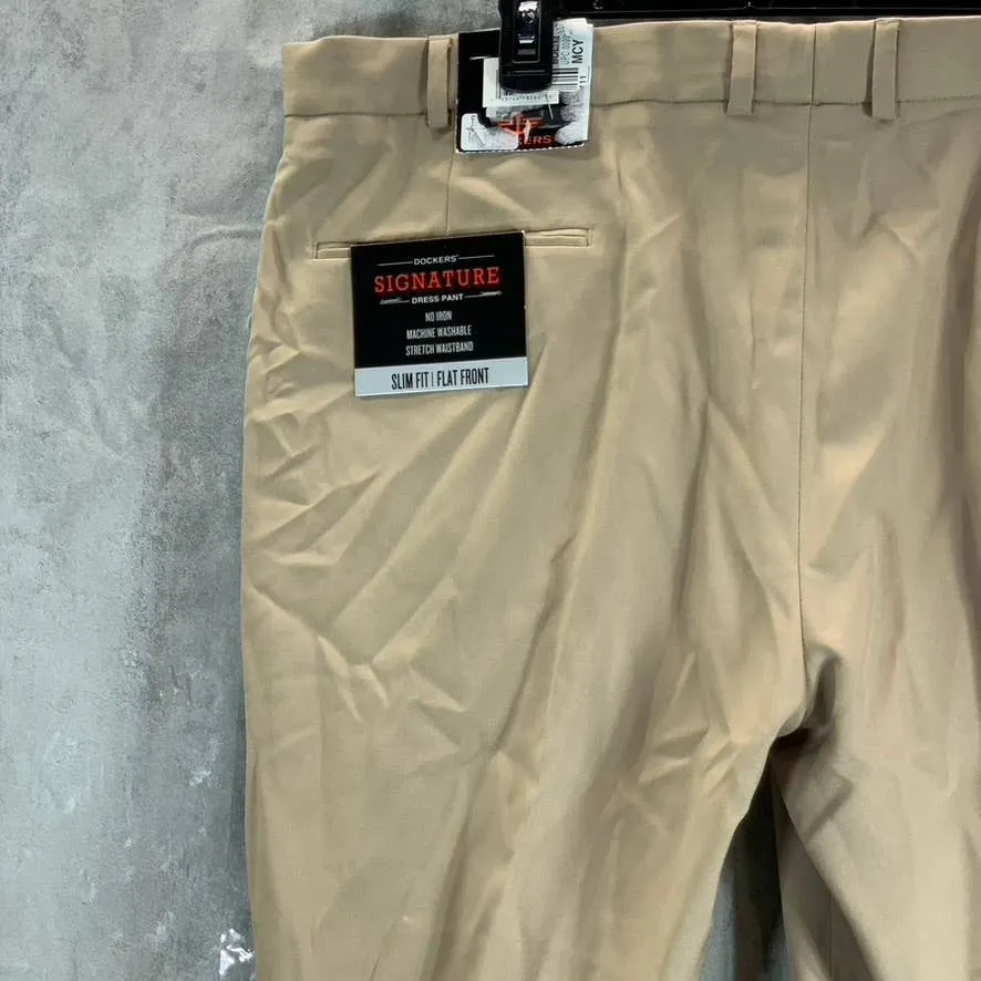 DOCKERS Men's Khaki Slim-Fit Performance Stretch Flat Front Dress Pants SZ 40X30