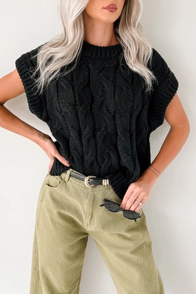 Don't Envy Me Cable Knit Sweater Vest (Black) DropShoulderConstruction