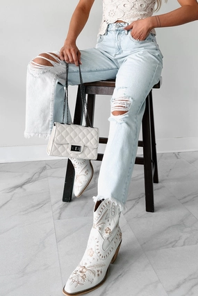 Smooth zipper closure Sustainable Fabric DOORBUSTER Anthony High Rise Distressed Sneak Peek Crop Jeans (Light Acid)