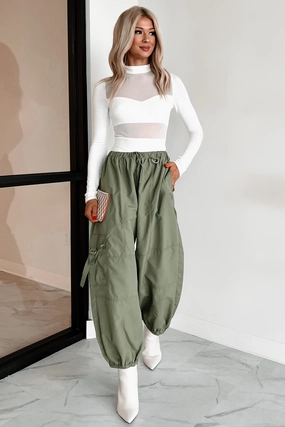 DOORBUSTER Farren Cargo Parachute Pants (Olive) Double Layered Hem